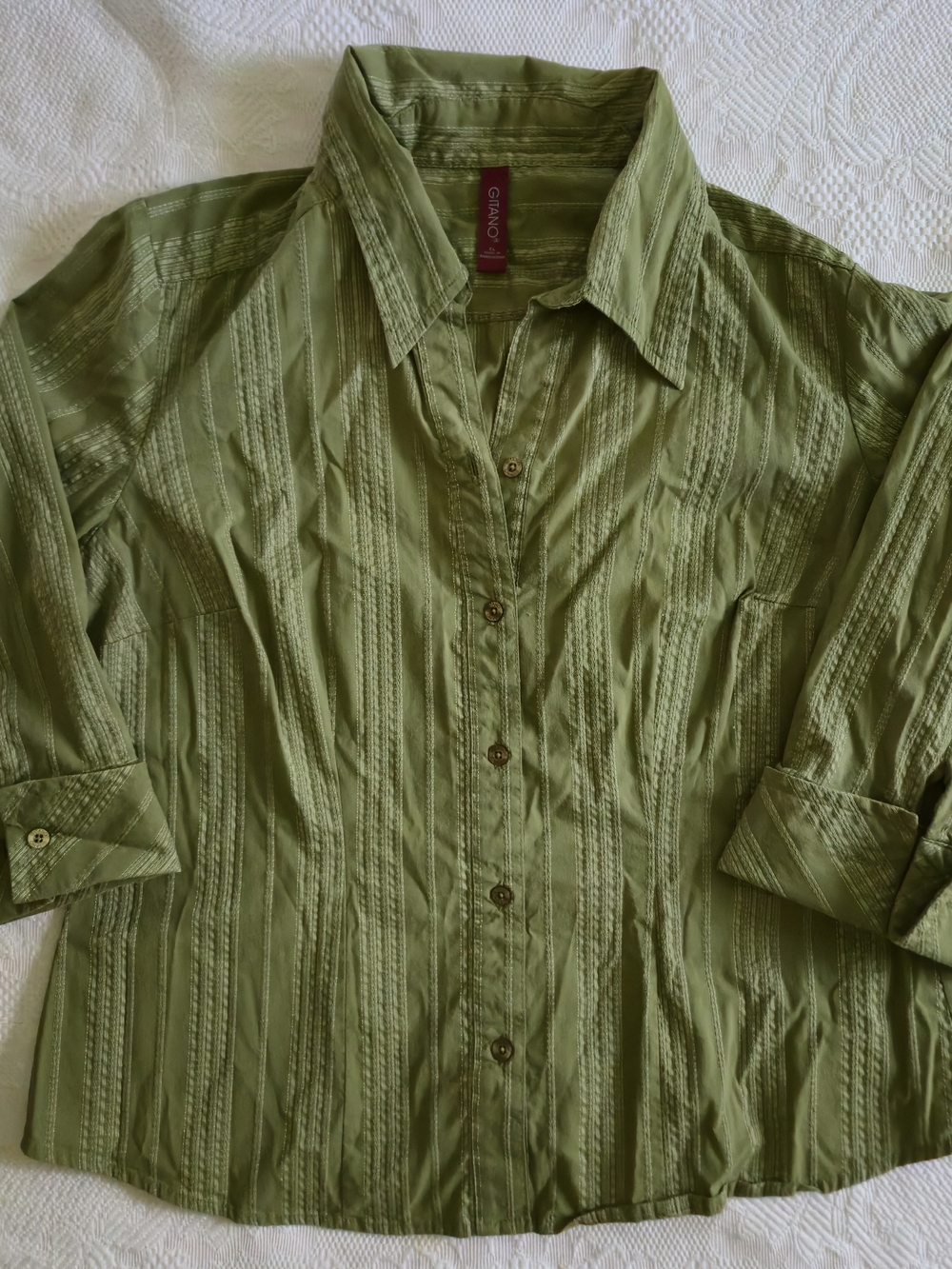 Gitano Olive Green Striped Button-Down Shirt Size XL